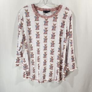 Carine super soft crinkle corgi holding an American flag  3/4 sleeve shirt sz XL